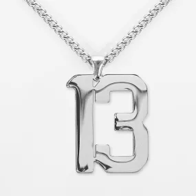 13 Number Pendant with Chain Necklace - Stainless Steel