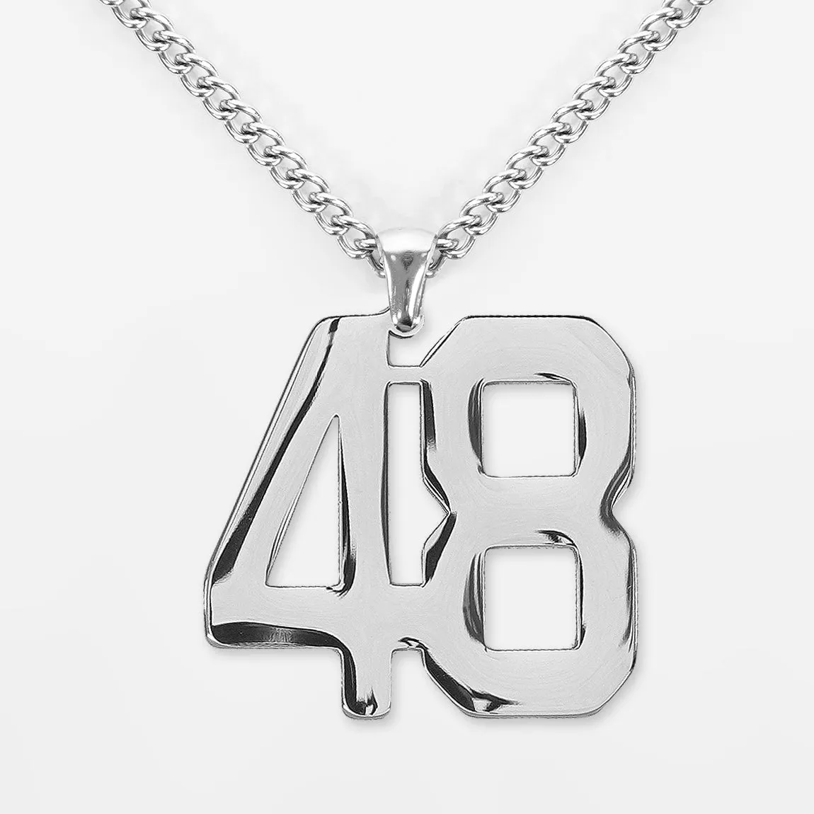 48 Number Pendant with Chain Necklace - Stainless Steel