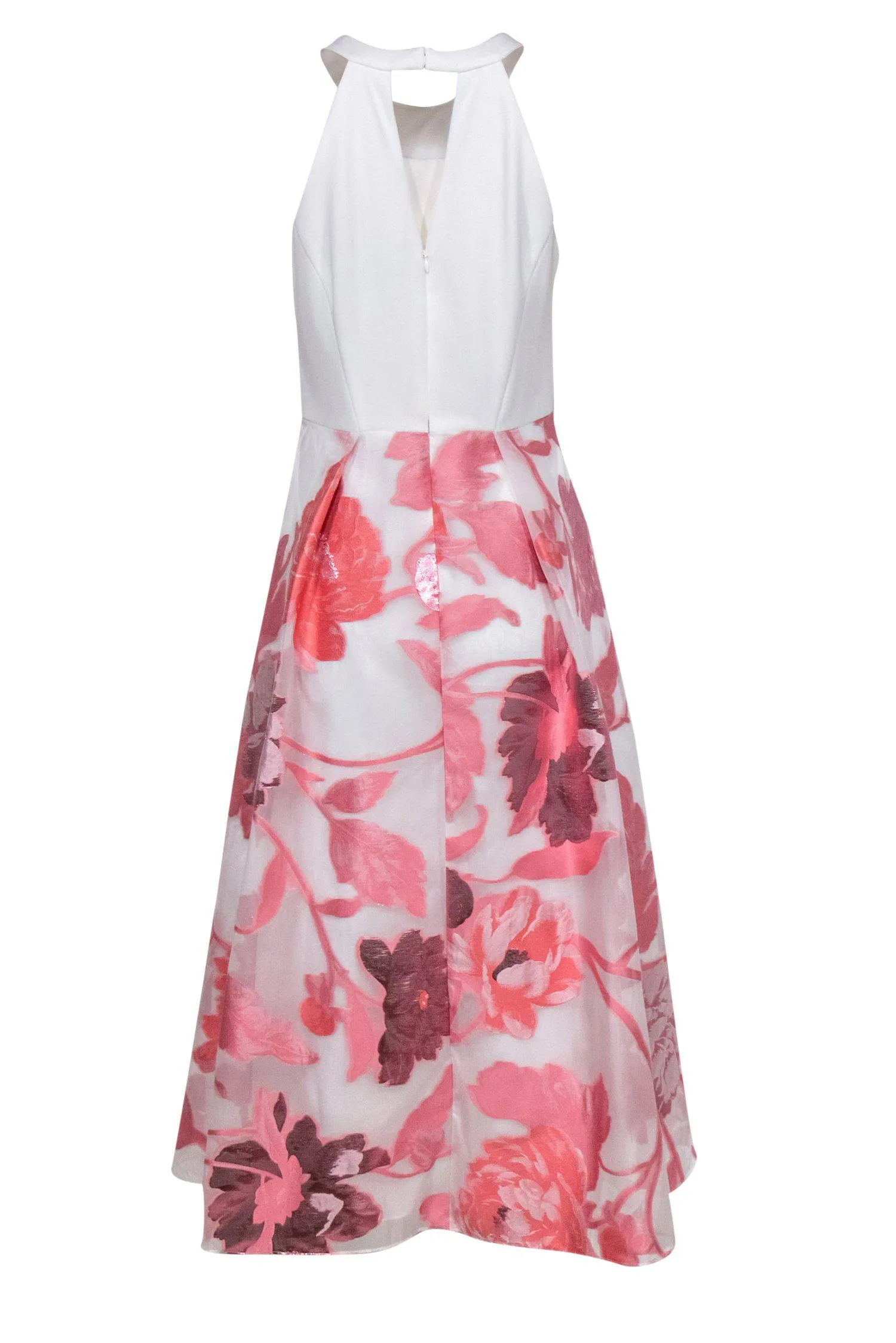 Adrianna Papell - White High-Low Dress w/ Pink Floral Print Organza Skirt Sz 10