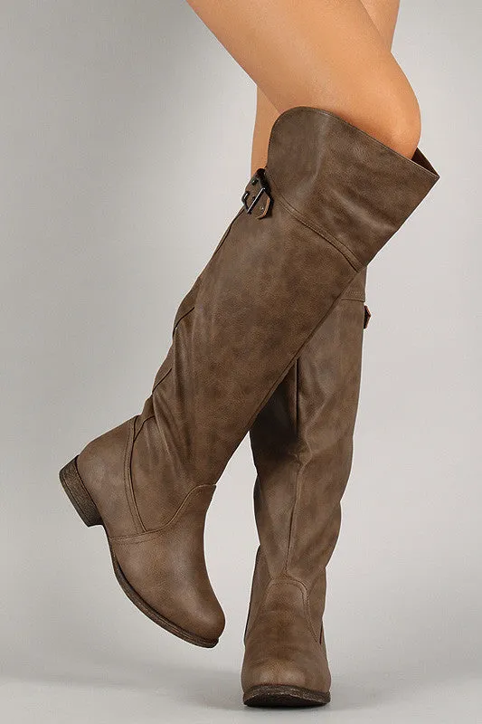 Buckle Round Toe Riding Knee High Boots