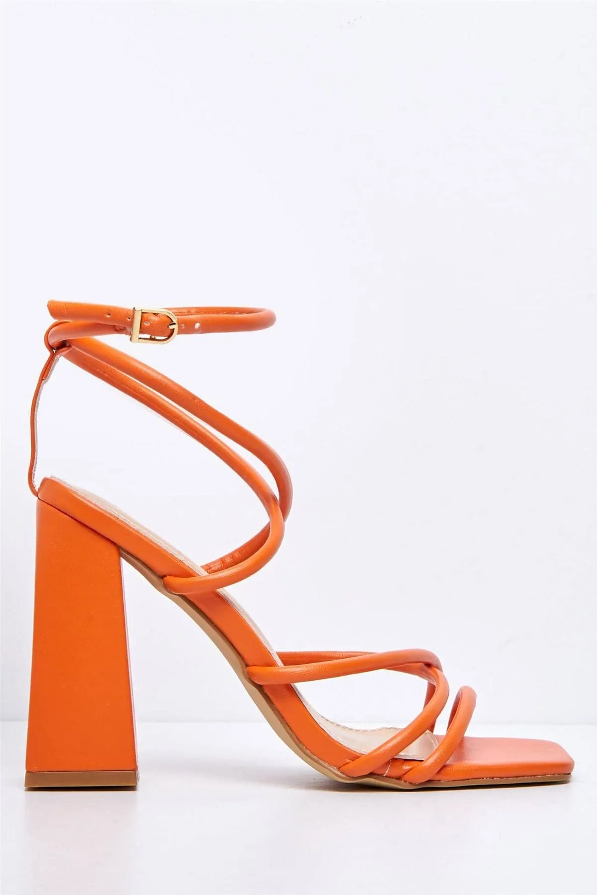 Chania Thick Strappy Block Heel Sandal in Orange