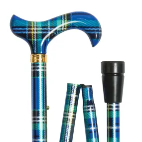 Classic Canes Folding Fashion Derby Cane Blue Tartan