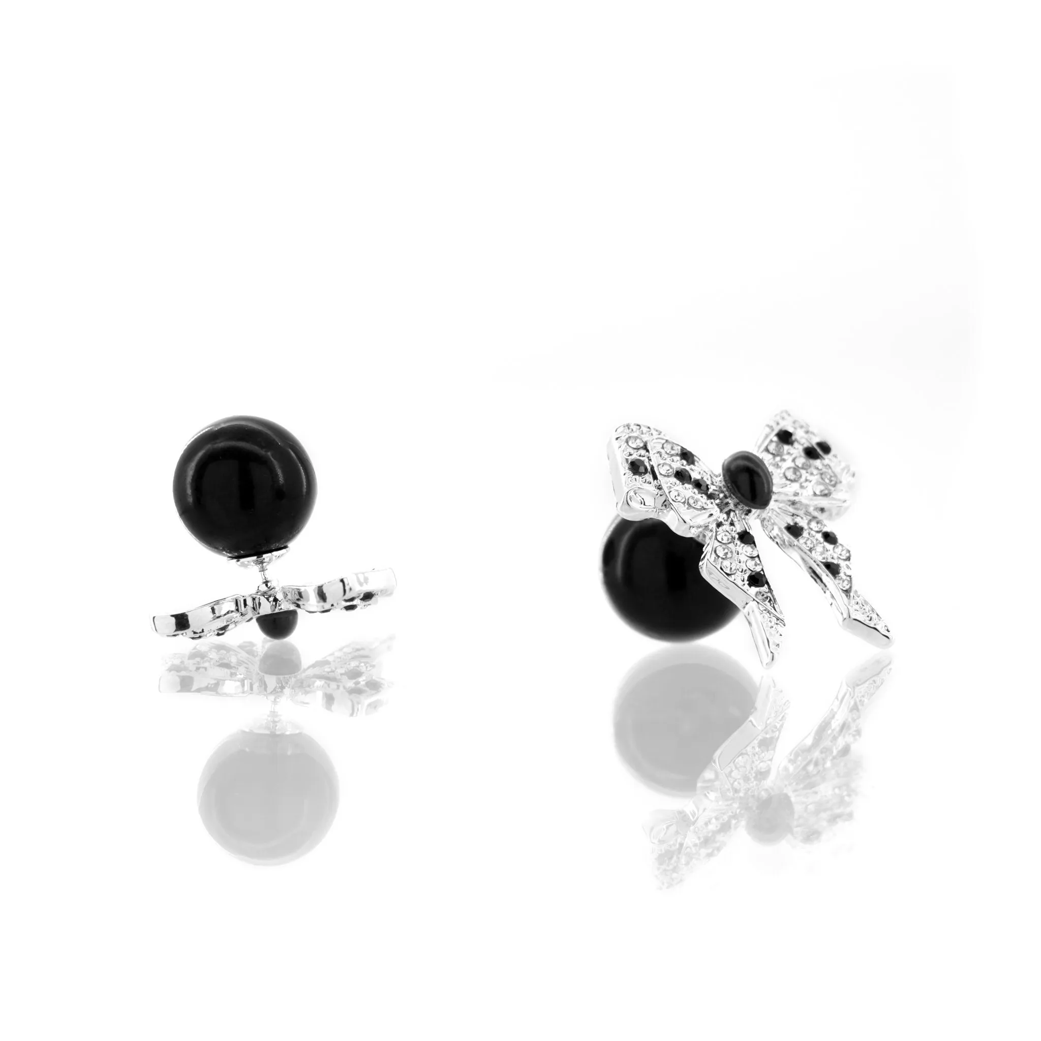 Diamonique Bow Double Studs - B/W