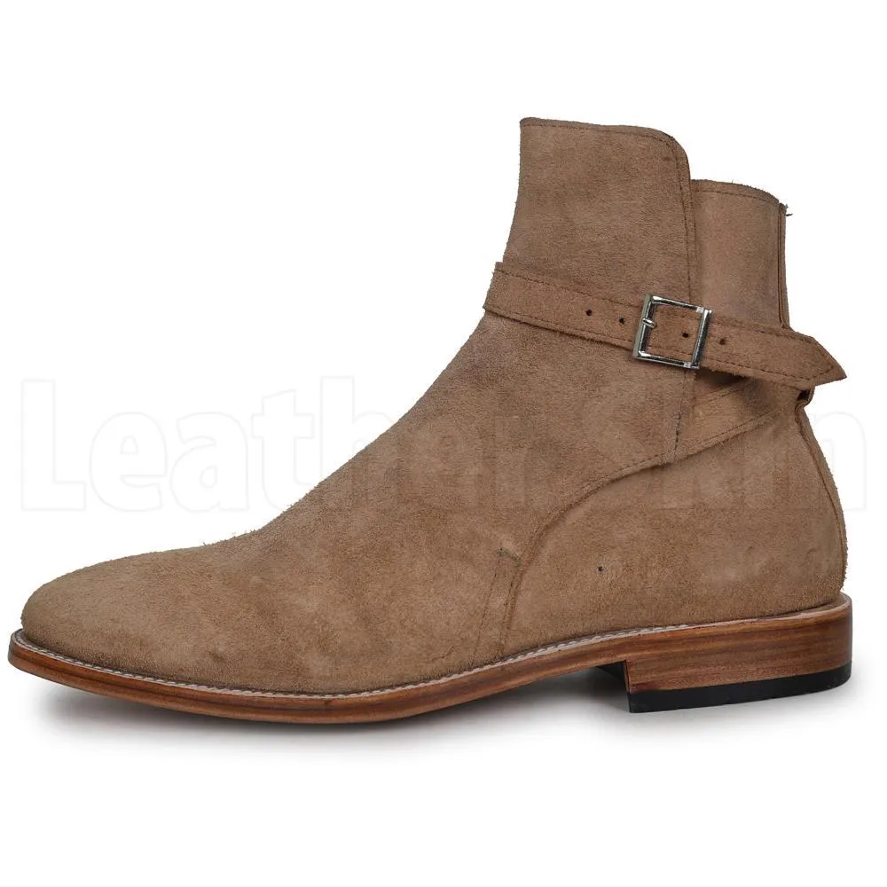 Men Beige Jodhpurs Ankle Suede Leather Boots