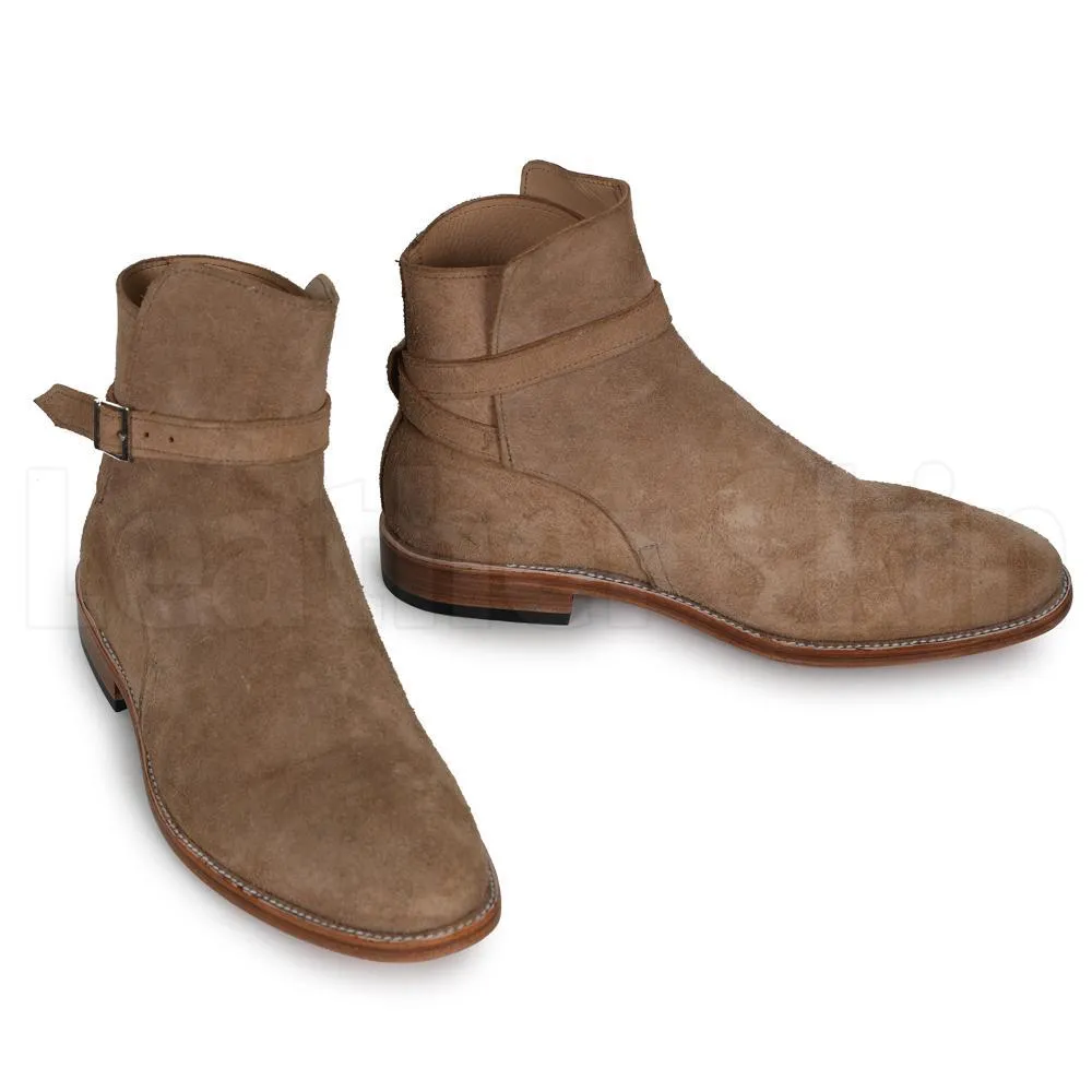 Men Beige Jodhpurs Ankle Suede Leather Boots