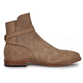 Men Beige Jodhpurs Ankle Suede Leather Boots